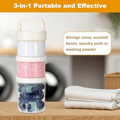Portable Laundry Detergent Dispenser with Handle, Stackable Storage | For Apartments & Dorms, Small Plastic Laundry Pods Organizer, Scent Booster Tablets Powder Container, Multi-Purpose, 3 Tier