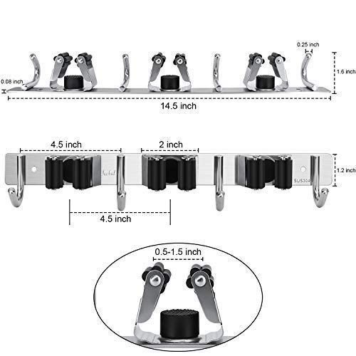 Broom Mop Holder Wall Mount,Favbal Garage Organiza... (Black | Stainless Steel)