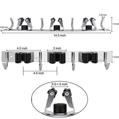 Broom Mop Holder Wall Mount,Favbal Garage Organiza... (Black | Stainless Steel)