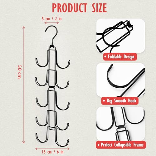 Hat Organizer for Closet: Collapsible Caps Rack with 10 Large Hooks | Hold Up to 40 Baseball Caps - Rotatable Metal Space Saving Hat Hanger for Display - Storage and Closet Organizers, Black