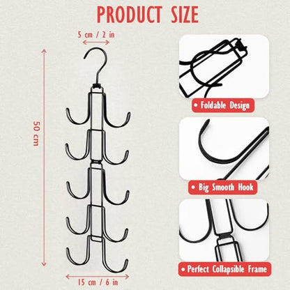 Hat Organizer for Closet: Collapsible Caps Rack with 10 Large Hooks | Hold Up to 40 Baseball Caps - Rotatable Metal Space Saving Hat Hanger for Display - Storage and Closet Organizers, Black