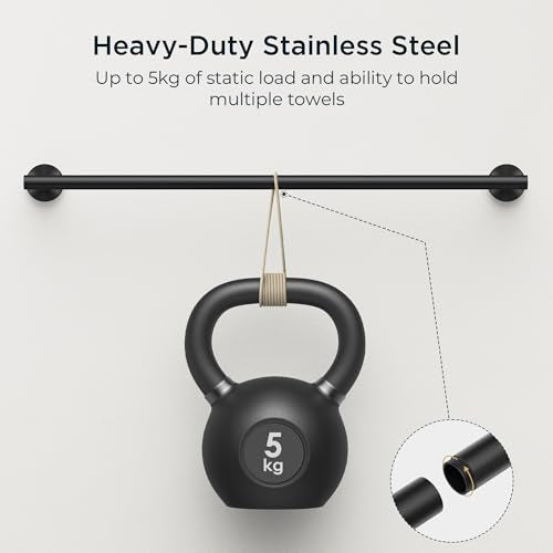 FORIOUS Bathroom Accessories, 4-Piece Bathroom Hardware Set - 24" Towel Bar | Matte Black | Towel Hooks, Towel Racks for Bathroom, Toilet Paper Holder Wall Mounted & Towel Ring | SUS304 Stainless Steel