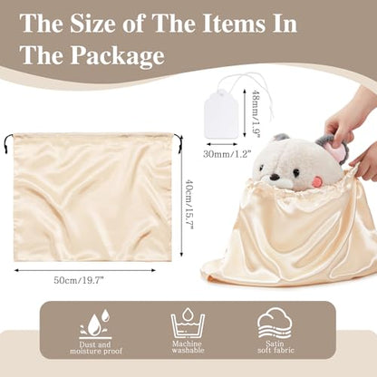 Ersmak 6 Pack Dust Bags for Handbags - Beige Silk Dust Cover Bag for Purses Shoes - Satin Drawstring Dustproof Bags for Travel Storage - 19.7 x 15.7 In