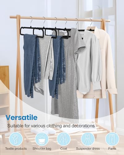 Black Velvet Hangers Non-Slip 20 Pack Felt Hangers for Pants Trouser Hanger | 360° Swivel Silver Hook, Thin Space Saving Clothes Hanger for Jeans Slacks, Slim Perchas Terciopelo, Perchas para Pantalones