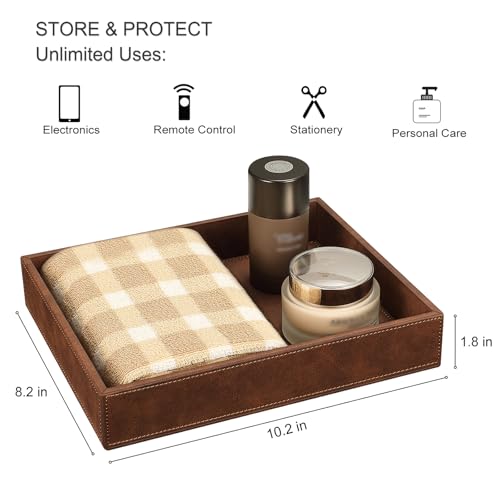 SITHON Valet Tray Desk Organizer PU Leather Catchall | Bedside Vanity Tray Nightstand Caddy Coin Box Key Jewelry Storage Organizer, Graduation, Brown