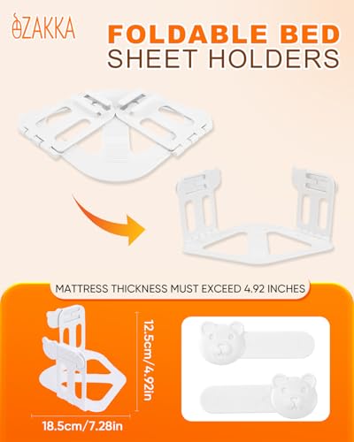 eZAKKA Bed Sheet Holders for Corners, 4-Pack Heavy-Duty Sheet Clips, White | Upgrade Mattress Clips with Secure Locks, Keep Bed Sheets Firm & Tight, White Fasteners for All Mattress Sizes