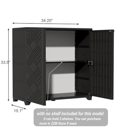 ZZM Indoor/Outdoor Storage Cabinet Waterproof, 34"x15"x34" Plastic Outdoor Storage Box for Garden Balcony Bathroom, All Weather Outdoor Storage Clearance, DIY Usage, with No Shelf (Black)