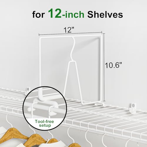 Wire Shelf Dividers for Closet: Tall 10.6in x Deep 12in, 8 Pack | Wire Rack Accessories - Adjustable Purse Organizer for Clothes Handbags - Metal Pantry Separators