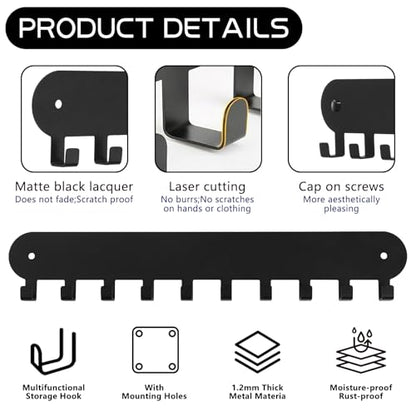 2 Pack Key Holder for Wall, Key Hooks with 10 Hooks, Black | Key Holder Wall Mount Self Adhesive, Key Rack for Wall No Drill for Living Room, Kitchen, Bathroom, Garage