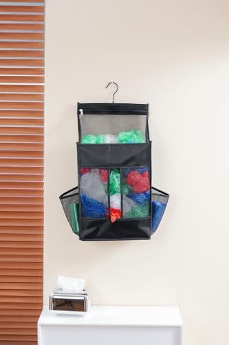 ALYER Hanging Plastic Grocery Bag Holder and Dispenser,Mesh Over the Cabinet Door Organizer with Easy-Access Openings for Kitchen Towel,Bras,Laundry,Installation Free(Black, 21.7"H * 11.8"W * 5.9"D)