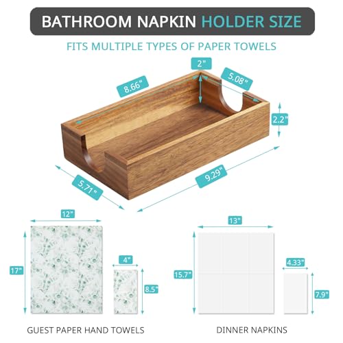 Napkin Holder for Bathroom, Acacia Wooden Guest Towel Holder Tray for Bathroom, Disposable Paper Hand Towel Holder for Bathroom Accessories, Dinner Napkin Holder for Kitchen Table Party