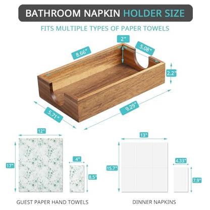 Napkin Holder for Bathroom, Acacia Wooden Guest Towel Holder Tray for Bathroom, Disposable Paper Hand Towel Holder for Bathroom Accessories, Dinner Napkin Holder for Kitchen Table Party