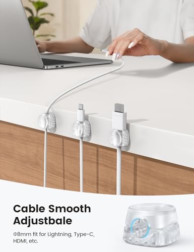 Lamicall 12 Pack Cord Organizer, [1s Lock] Spring Cable Holder Clips | Smooth Adjustable, Adhesive Phone Charger Cable Management Wire Keeper for Nightstand Desk Wall Car Office Home, Clear