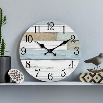 KECYET 12 Inch Wall Clock Battery Operated Silent Non Ticking Coastal | Round analog clock; large easy-read dial for bathroom, kitchen, bedroom & living room; 1 AA battery (not included)