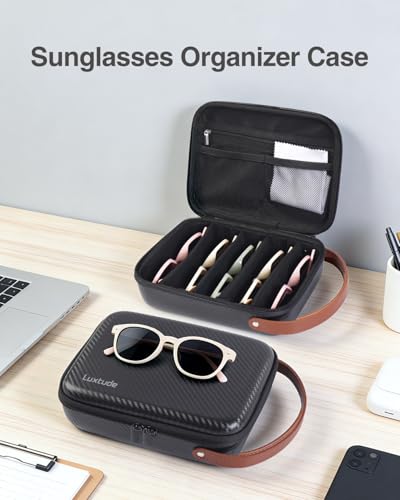 Travel Sunglasses Organizer Case, Hard Shell Sunglasses Travel Case | Glasses Case Multiple Pairs w/Adjustable Slots, Sunglass Storage Organizer for Women Men/Camping/Road Trip/Beach etc.