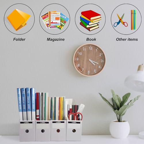 Limitliho 24 Pack White Cardboard Magazine Holder for Desk or Shelves | 10.6''H×10.2'L×3.5''W Magazine File Holder, Vertical Book Bins for Classroom and Library, Magazine Storage Box with Label