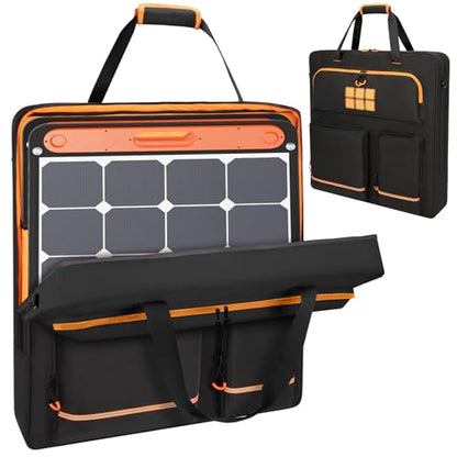 Solar Panel Storage Bag Fit for New Jackery SolarSaga 200W 100W | Orange Lining, Deepened Opening, Zipper with Pull, Multi-Accessory Space, Solar Panel Travel Carrying Case, Black