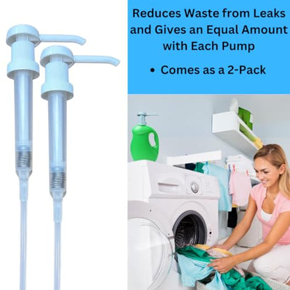 Heavy Duty Pump Dispenser for Gallon Jugs (1oz/2-Pack) Leak Proof Pump Dispenser for Shampoo, Laundry Detergent, Liquid, Water, Popcorn Butter, Snow Cone Syrup, Oils, 1 Gallon BPA-Free Dispenser