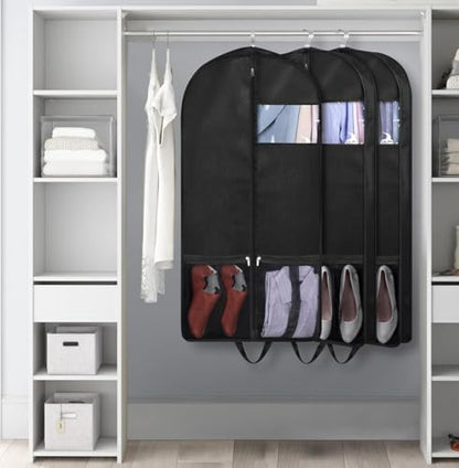 43" Suit Bags for Closet Storage and Travel, Gusseted Mesh Hanging Garment Bags for Men Suit Cover With Handle for Clothes, Coats, Jackets, Shirts（3 Packs，Black）
