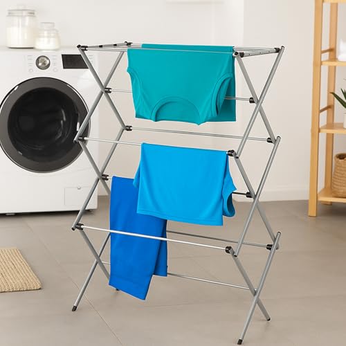 Honey-Can-Do 6-Tier Collapsible Steel Clothes Drying Rack, 24 ft, White | 6-tier steel rack with 24 ft of drying space folds flat to 3 in. Coated bars are gentle on delicates; 50 lb capacity.