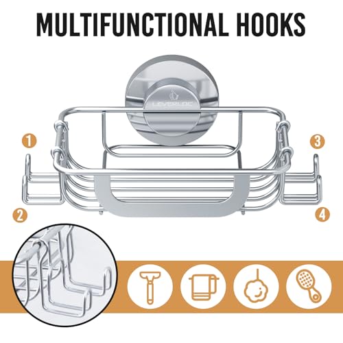 Bar Soap Holder with Hooks, Suction Cup Soap Dish Stainless Steel | Soap Holder Shower Wall Mounted, Soap and Razor Holder for Shower, Rustproof for Bathroom, Sponge Holder Saver, Silver