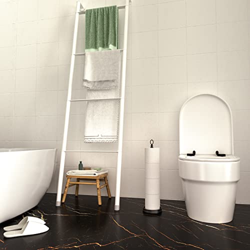 ROLABAM Heavy Weighted Toilet Paper Holder (with Reserve Function) Free Standing, Spare Toilet Paper Roll Storage Stand for Bathroom Total Height 22.5" ，Matte Black