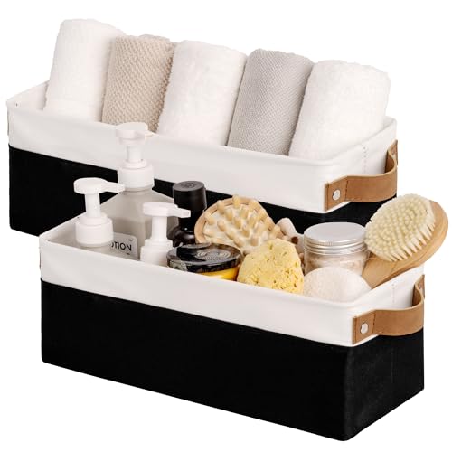 Narrow Storage Bins, Small Basket for Closet and S... (Black and White | Fabric)