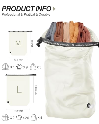 Compression Travel Laundry Bag for Dirty Clothes, Pump-Free Laundry Bag for Suitcase & Dorm, Waterproof Wet Dry Clothes Organizer, Large Capacity Space Saving Travel Bag (1 Pcs)(White, L)