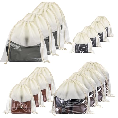 16 Pcs Dustproof Drawstring Bags Purse Dust Storage Bags for Handbags Covers Non Woven Fabric Cloth Pouch String Packing Organizer Shoe Pouch