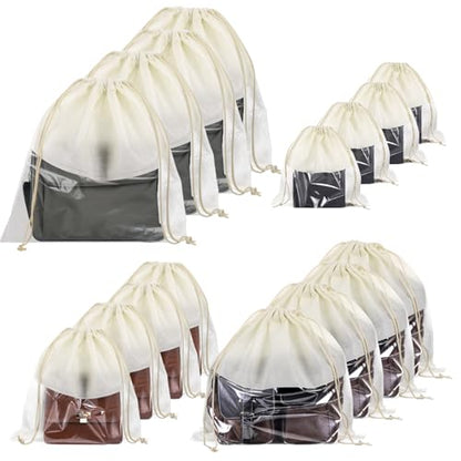 16 Pcs Dustproof Drawstring Bags Purse Dust Storage Bags for Handbags Covers Non Woven Fabric Cloth Pouch String Packing Organizer Shoe Pouch