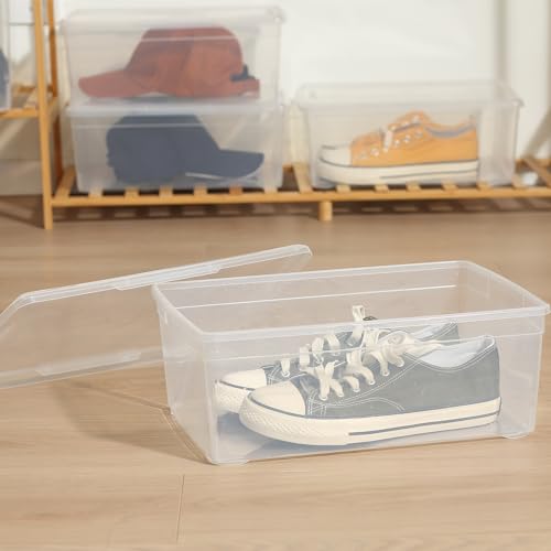 novelinks 12 Pack 6QT Plastic Storage Bins with Lids, Shoe Bins | Shoe Boxes Clear Plastic Stackable, Shoe Containers, Clear Shoe Storage Boxes, Craft Organizers and Storage