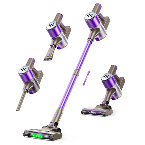 WLOTPO Vacuum Cleaners for Home,Cordless Vacuum Cleaner,Lightweight Stick Vacuum Cordless Rechargeable,Self-Standing Design,LED Touch Screen,Vacuum for Hardwood Floors,Carpet,Pet Hair(Blue Purple)