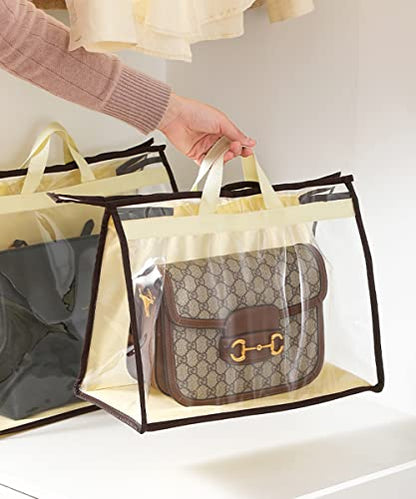8 Pack Handbag Dust Bags Clear Purse Storage Organizer for Closet, Hanging Zipper Storage Bag for Handbags