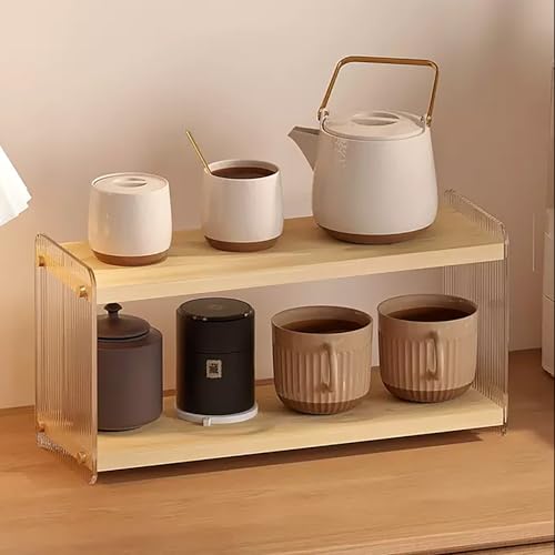 Coffee Station Organizer 2 Tier Acrylic Home Storage Mugs Hooks for Kitchen Countertops, Coffee Bars, for Placing Mugs, Coffee Beans, Syrup, Cups, Stirrers