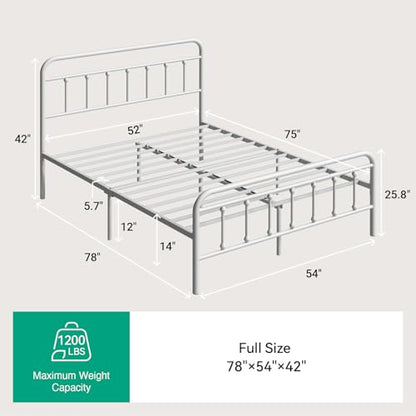 Novilla Metal Full Size Bed Frame - Modern Minimalist Victorian Style with Headboard/Footboard, Heavy-Duty Steel Slats/Underbed Storage/No Box Spring Needed/Easy Assembly/Noise Free/White