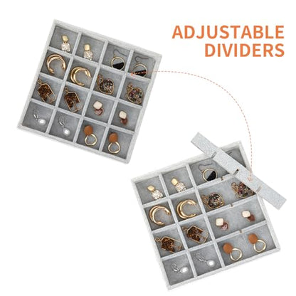 Fixwal Jewelry Organizer Trays 5 Pack 14in Stackable Drawer Box Dividers | Stackable 14in Trays, Removable Dividers, Multi-Layer Design, for Earrings Necklaces Bracelets and Watches