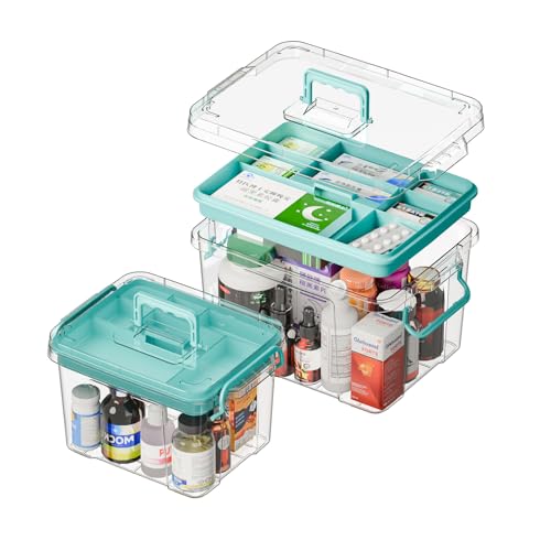 Covetree 2-Pack Clear Plastic Medicine Storage Organizer & First Aid Box – Multi-Layer Medicine Storage Box, Durable Medicine Organizer, Clear Medicine Storage Box for Home, Office & Travel