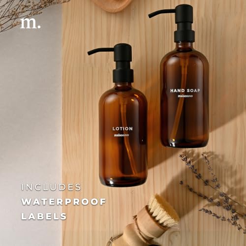 MaisoNovo Soap Dispenser 1-Piece Set | 16.9oz Amber Bottles with Black Plastic Pumps