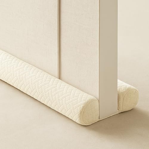 Ciieyuo Under Door Draft Stopper, Door Stoppers for Bottom of Door, 30"-36" | Velvet under door gap filler, white beige, blocker cold air, light, smoke and noise, easy slide-on install