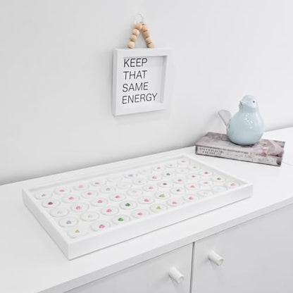 Ikee Design 50 White Foam Gem and Bead Storage Jars Stackable Display Tray | Jewelry Storage Jars Showcase Stackable Tray Storage Box for Collectibles, Home Organization, 14.75 W x 8.25 D x 1 H in