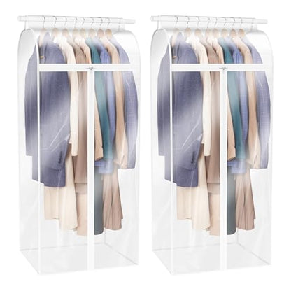 Zilink Dress Bags for Hanging Clothes Clear Garment Rack Cover 60 in, 2Pack | Dustproof, Breathable, Hanging Garment Bags for Storage for Coats, Long Dress, Gown Storage