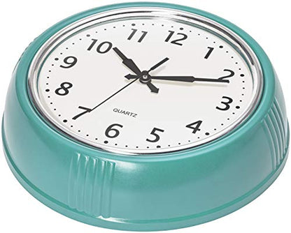 Bernhard Products Retro Wall Clock 9.5 Inch Blue Kitchen 50's Vintage Design Round Silent Non Ticking Battery Operated Quality Quartz Clock (Robin Egg Blue)