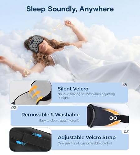 MUSICOZY Sleep Mask Bluetooth Headphone Cooling Weighted Eyemask Headphones | Detachable 3D Blackout Contoured Eye Masks Relaxing No Pressure Cover to Block Light for Women Men Night Rest Office Travel