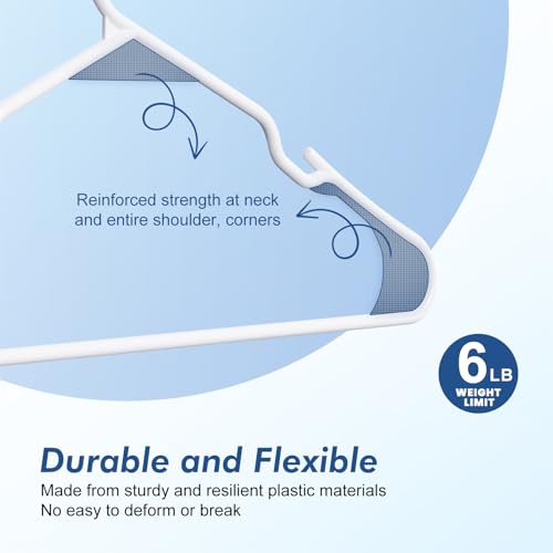 HOUSE DAY White Plastic Hangers 16 Pack – Slim Space Saving Clothes Hangers | Durable Hangers for Shirts, Coats and Pants, Non-Slip Notches Hold Straps, Small Bedroom Closets, Dorm & Apartment