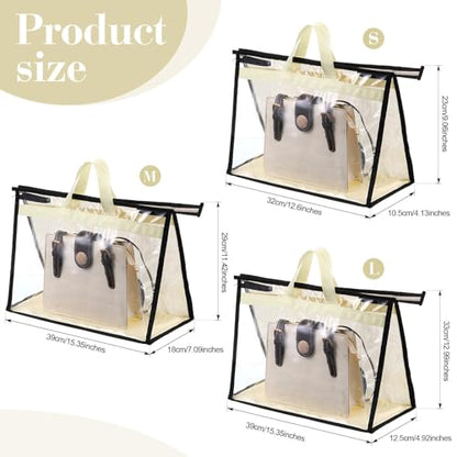 15 Packs Purse Storage Dust Bags for Handbags Clear Handbag Storage Purse Protector Bag Organizers for Handbags Cover Hanging Closet Organizer with Zipper and Handles, 3 Sizes