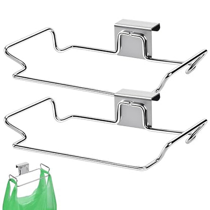 2-Pack RV Stainless Steel Trash Holder, Multi-Functional Hooks for Bathroom, Cabinet Door, Kitchen, Camper,RV Trash Can For Inside、Durable No-Punch Installation, Silver