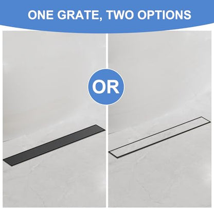 24 Inch Linear Shower Drain-Matte Black, with Tile Insert Grate | AISI 304 Stainless Steel Shower Drain, Rectangle Shower Floor Drain with Leveling Feet, Fits Bathroom & Balcony etc