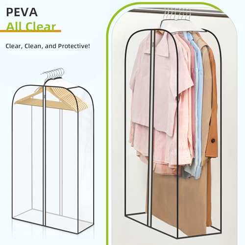 LANDNEOO 6 Pack Clear Garment Bags for Hanging Clothes with Zippers on Double Sides - 10'' Clothes Storage for Coat, Dress, and Fur in Closet - 40'' Long Suit Bags