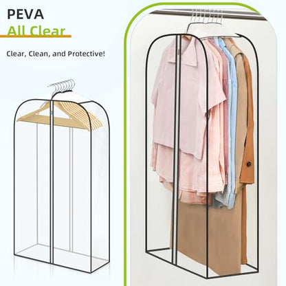 LANDNEOO 6 Pack Clear Garment Bags for Hanging Clothes with Zippers on Double Sides - 10'' Clothes Storage for Coat, Dress, and Fur in Closet - 40'' Long Suit Bags