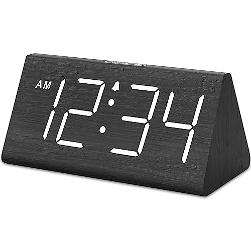 DreamSky Wooden Digital Alarm Clock for Bedroom Living Room, Large Numbers | Electric Desk Clock with USB Port, Loud Alarm for Heavy Sleepers, Adjustable Volume, Dimmer, DST, Wood Décor Gifts (Plug-in)